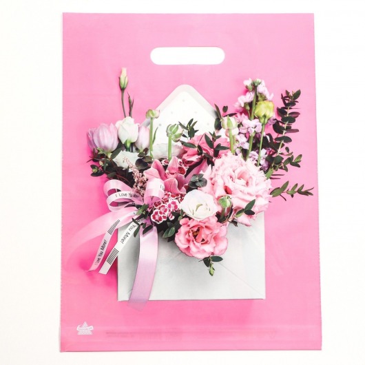 Розовый пакет с цветочным принтом и вырубной ручкой (40х31 см) - Сима-Ленд - купить с доставкой в Кисловодске