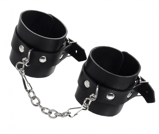 Черные однослойные наручники из натуральной кожи с цепочкой - Pecado - купить с доставкой в Кисловодске