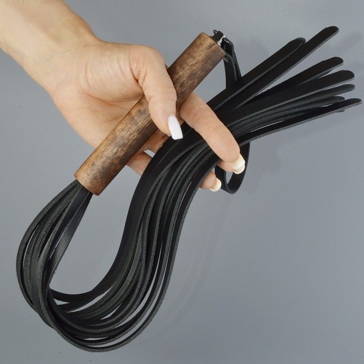 Черная кожаная плеть с деревянной рукоятью - 58 см. - Sitabella - купить с доставкой в Кисловодске