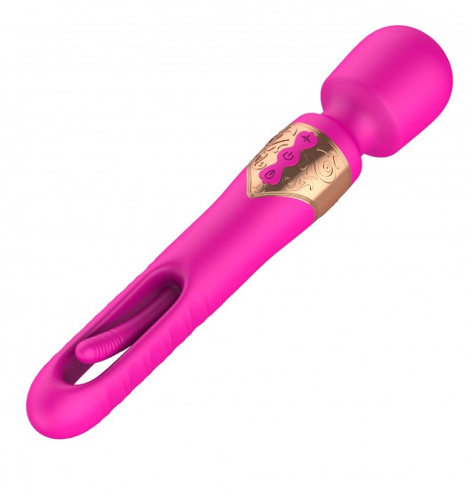 Розовый двусторонний wand-вибратор с функцией фингеринга - 26 см. - Secwell