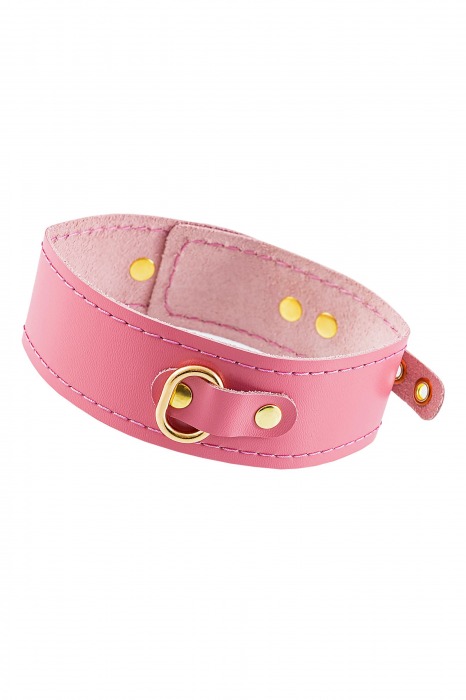 Розовый кожаный однослойный ошейник с прошивкой - Pecado - купить с доставкой в Кисловодске