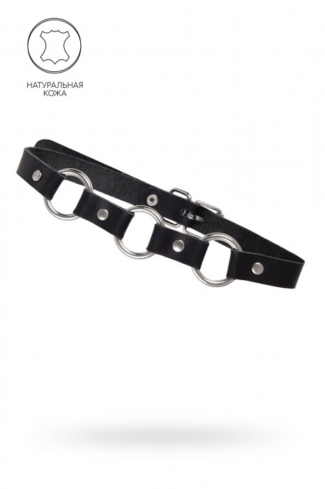 Черный кожаный чокер-ошейник с тремя кольцами - Pecado - купить с доставкой в Кисловодске