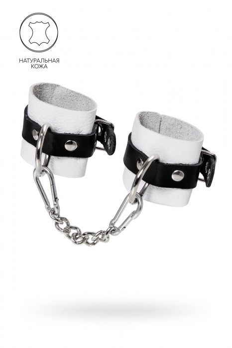 Бело-черные кожаные наручники с одним ремешком с люверсами - Pecado - купить с доставкой в Кисловодске