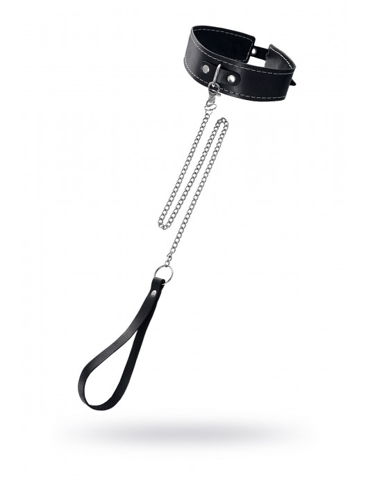 Кожаный двухслойный ошейник с белой строчкой и поводком - Pecado - купить с доставкой в Кисловодске