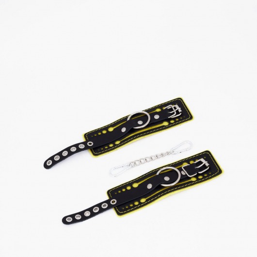 Черно-желтые кожаные наручники с жёлтой строчкой - Crazy Handmade - купить с доставкой в Кисловодске