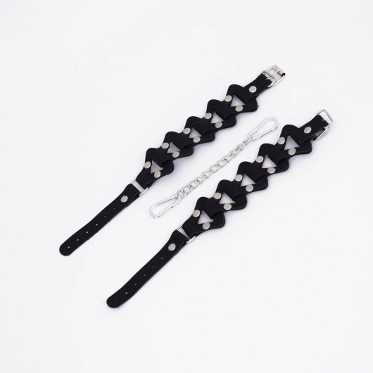 Черные кожаные наручники из звеньев - Crazy Handmade - купить с доставкой в Кисловодске