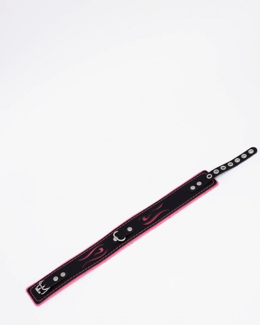 Черно-розовый кожаный ошейник с розовой строчкой - Crazy Handmade - купить с доставкой в Кисловодске