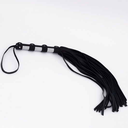 Черный кожаный флоггер со стальной ручкой - 45 см. - Crazy Handmade - купить с доставкой в Кисловодске
