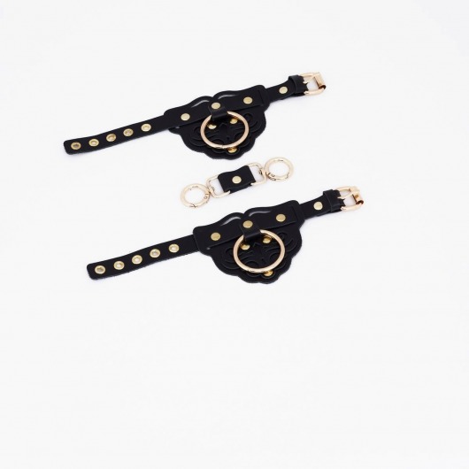 Черные наручники с золотистой фурнитурой - Crazy Handmade - купить с доставкой в Кисловодске