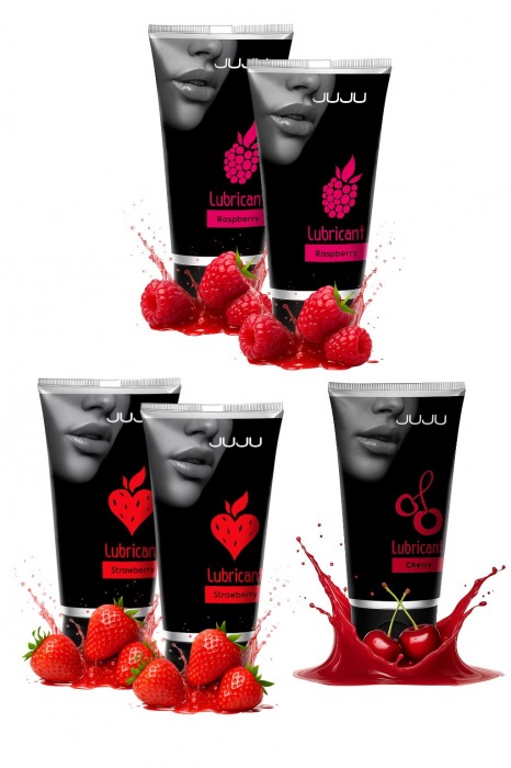 Набор из 5 съедобных лубрикантов JUJU (клубника х 2, малина х 2, вишня) - JuJu - купить с доставкой в Кисловодске