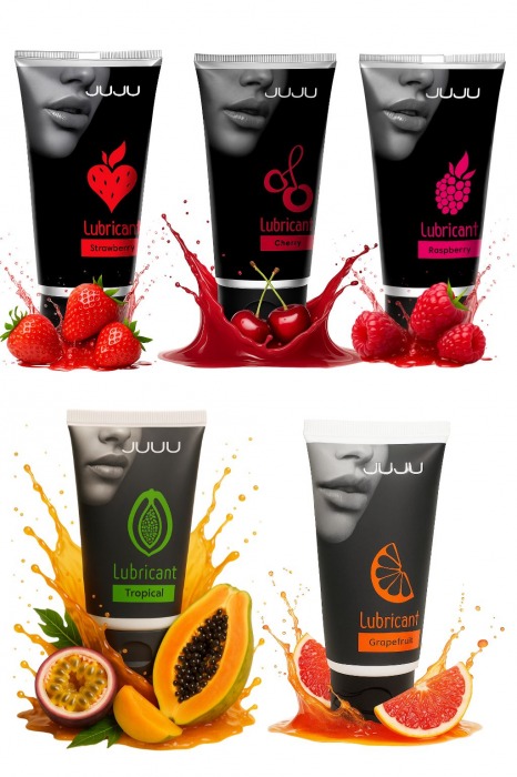 Набор из 5 съедобных лубрикантов JUJU (клубника, малина, тропические фрукты, вишня, грейпфрут) - JuJu - купить с доставкой в Кисловодске