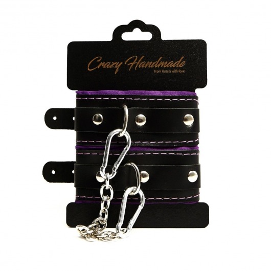 Черно-фиолетовые скругленные наручники с мягкой подкладкой - Crazy Handmade - купить с доставкой в Кисловодске
