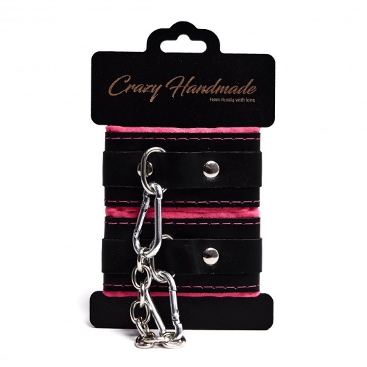 Черно-розовые скругленные наручники с мягкой подкладкой - Crazy Handmade - купить с доставкой в Кисловодске