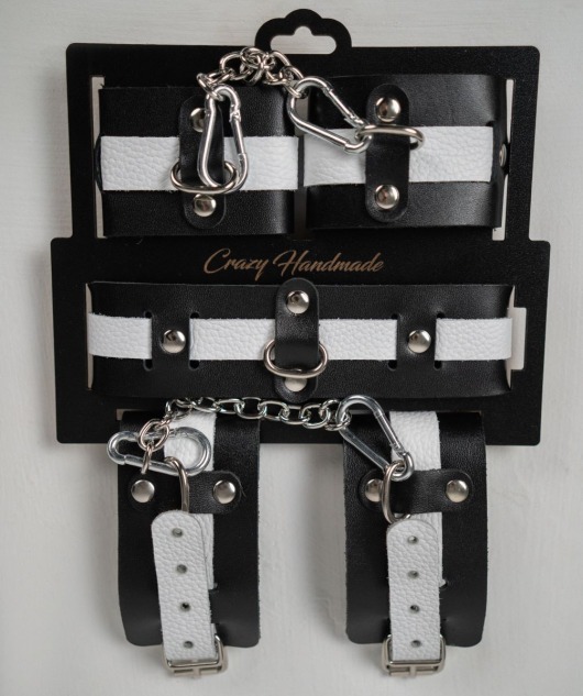 Набор фиксаторов из черной и белой натуральной кожи - Crazy Handmade - купить с доставкой в Кисловодске