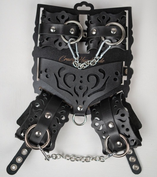 Черный ажурный кожаный набор фиксаций - Crazy Handmade - купить с доставкой в Кисловодске