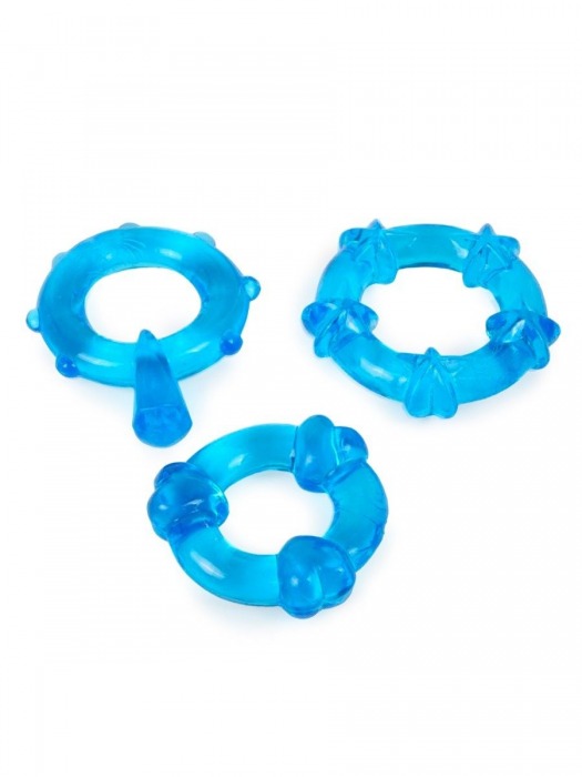 Набор из 3 синих эрекционных колец с различным рельефом - Erowoman-Eroman - в Кисловодске купить с доставкой