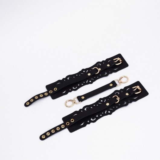 Черный кожаные оковы с узорами и золотистой фурнитурой - Crazy Handmade - купить с доставкой в Кисловодске