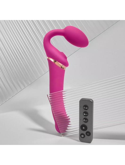 Ярко-розовый безремневой страпон Multi Orgasm Bendable Strap-On size XL с клиторальной стимуляцией - Strap-on-me - купить с доставкой в Кисловодске