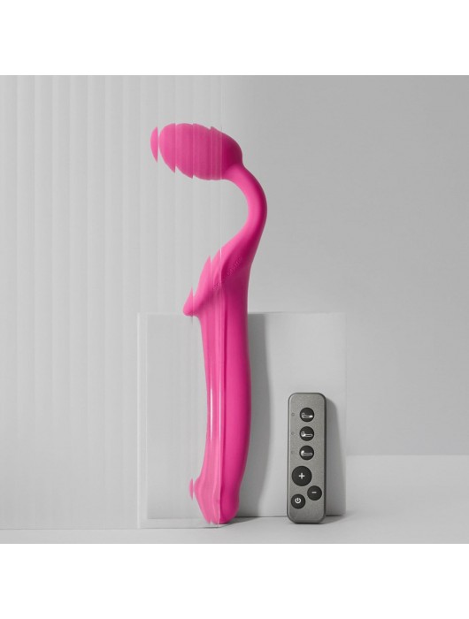 Ярко-розовый безремневой страпон Strap-on-me Vibrating Bendable Strap-On size L - Strap-on-me - купить с доставкой в Кисловодске