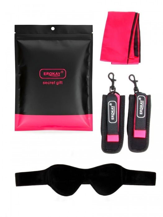 Черно-розовый эротический набор: маска, наручники и повязка - Erokay - купить с доставкой в Кисловодске