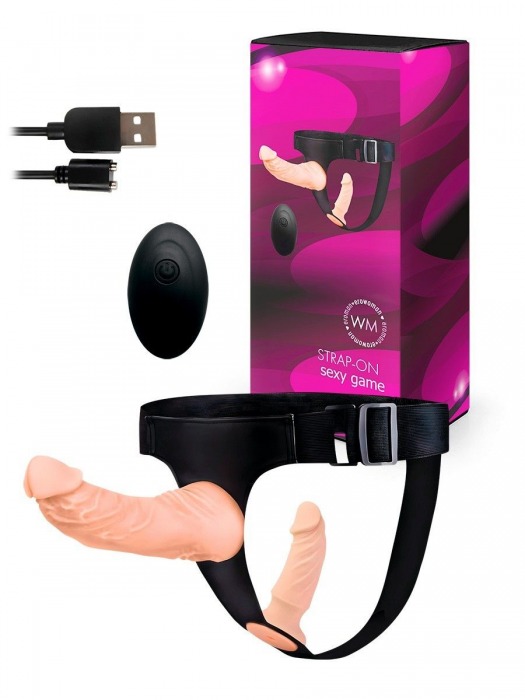 Женский страпон с 2 насадками, вибрацией и пультом ДУ - Erowoman-Eroman - купить с доставкой в Кисловодске