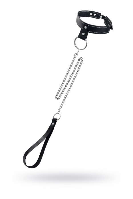Черный узкий однослойный ошейник с серебристым поводком-цепочкой - Pecado - купить с доставкой в Кисловодске