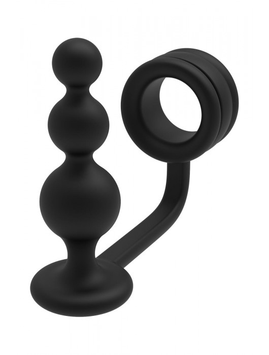 Черное эрекционное кольцо с анальной елочкой Cockring With Beaded Anal Plug - Dream Toys - в Кисловодске купить с доставкой