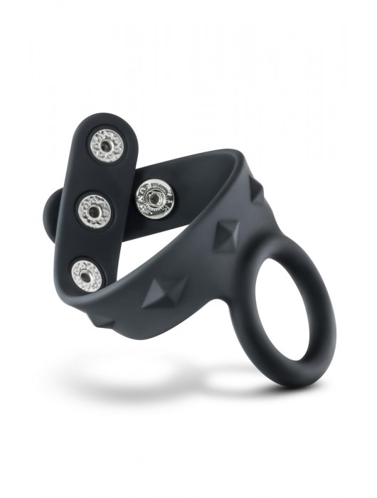 Черное эрекционное кольцо с подхватом мошонки на кнопках VS6 - Blush Novelties - в Кисловодске купить с доставкой