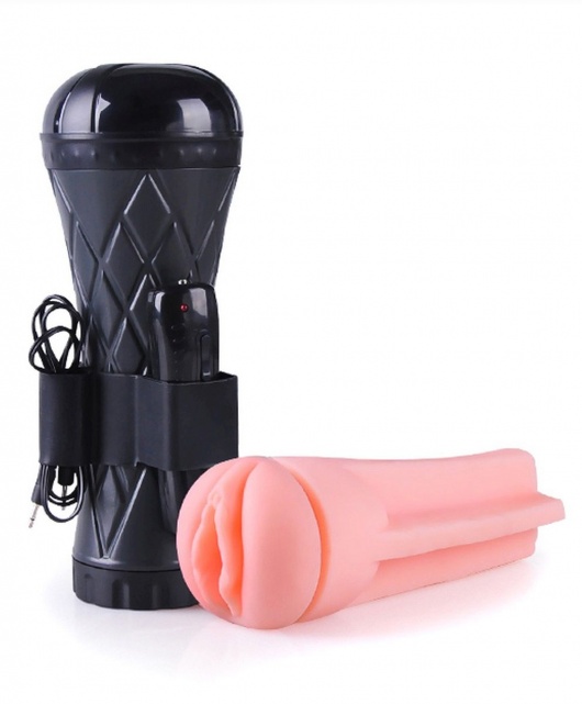 Телесный мастурбатор-вагина в черной колбе с вибрацией - Boys of Toys - в Кисловодске купить с доставкой