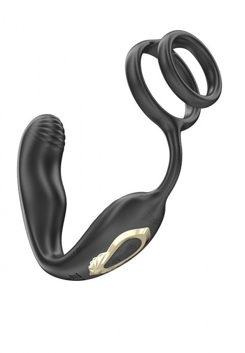 Черная анальная пробка с вращением и эрекционными кольцами - Ibiza - в Кисловодске купить с доставкой