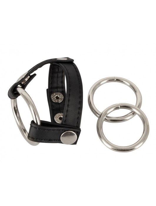 Подхват для мошонки с 3 съемными эрекционными кольцами Leder-Riemen - Orion - в Кисловодске купить с доставкой