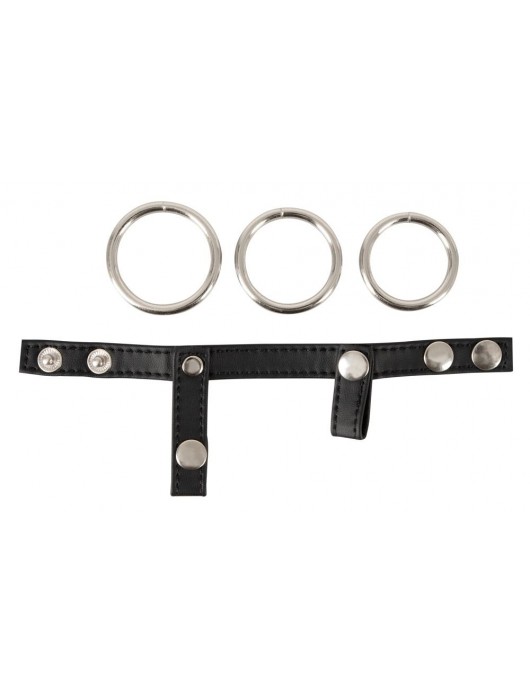 Подхват для мошонки с 3 съемными эрекционными кольцами Leder-Riemen - Orion - в Кисловодске купить с доставкой
