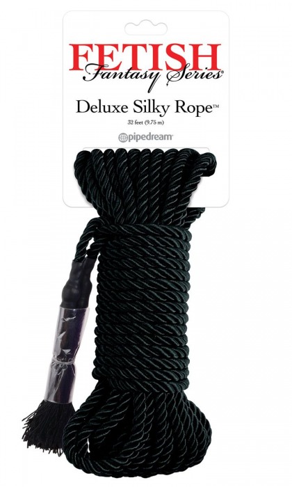 Черная веревка для фиксации Deluxe Silky Rope - 9,75 м. - Pipedream - купить с доставкой в Кисловодске