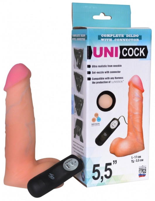 Фаллическая насадка Харнесс UNICOCK 5,5  с вибрацией - 17 см. - LOVETOY (А-Полимер) - купить с доставкой в Кисловодске