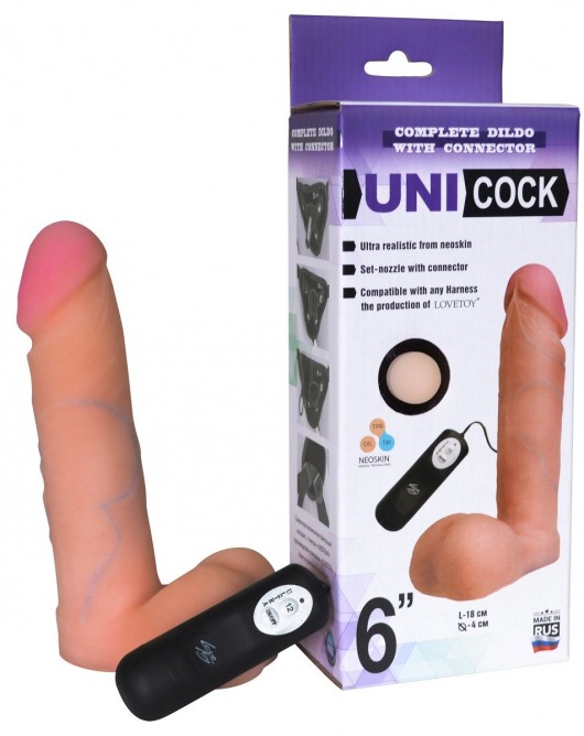 Фаллическая насадка Харнесс UNICOCK 6  с вибрацией - 18 см. - LOVETOY (А-Полимер) - купить с доставкой в Кисловодске