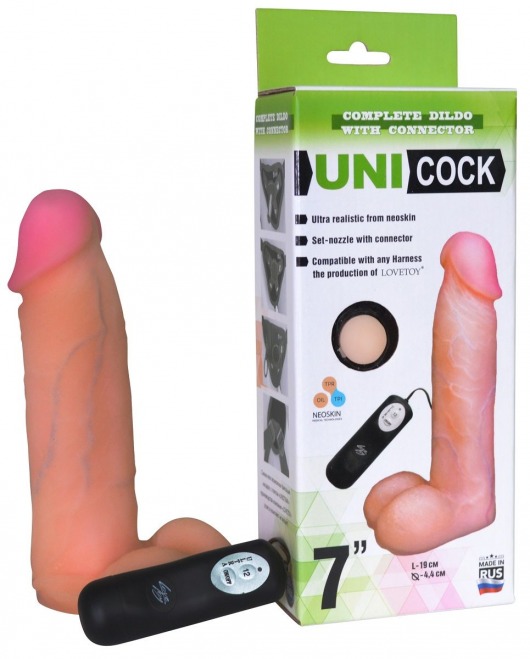 Фаллическая насадка Харнесс UNICOCK 7  с вибрацией - 19 см. - LOVETOY (А-Полимер) - купить с доставкой в Кисловодске