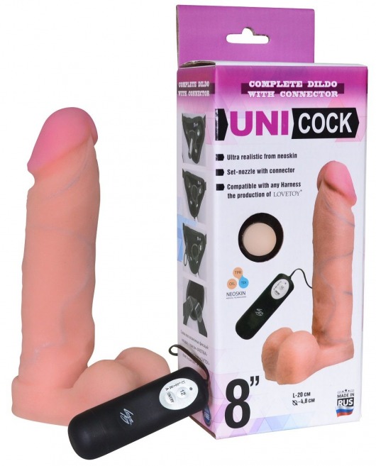 Фаллическая насадка Харнесс UNICOCK 8  с вибрацией - 20 см. - LOVETOY (А-Полимер) - купить с доставкой в Кисловодске