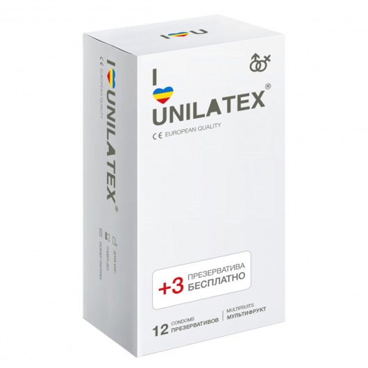 Разноцветные ароматизированные презервативы Unilatex Multifruit  - 12 шт. + 3 шт. в подарок - Unilatex - купить с доставкой в Кисловодске