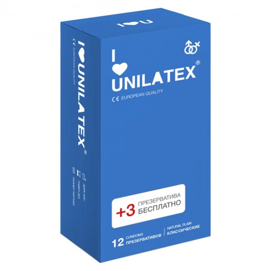 Классические презервативы Unilatex Natural Plain - 12 шт. + 3 шт. в подарок - Unilatex - купить с доставкой в Кисловодске