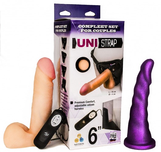 Вибрострапон с двумя насадками UniStrap - 18 и 18 см. - LOVETOY (А-Полимер) - купить с доставкой в Кисловодске