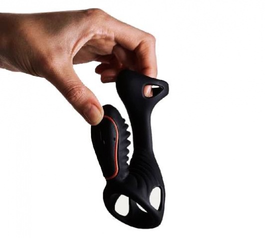 Чёрная насадка на фаллос Gladiator + LRS  с трехкнопочным пультом управления - Adrien Lastic - в Кисловодске купить с доставкой
