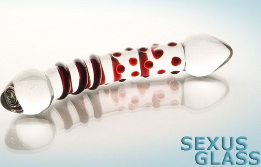 Двусторонний стеклянный фаллос с точками и спиралью - 20 см. - Sexus