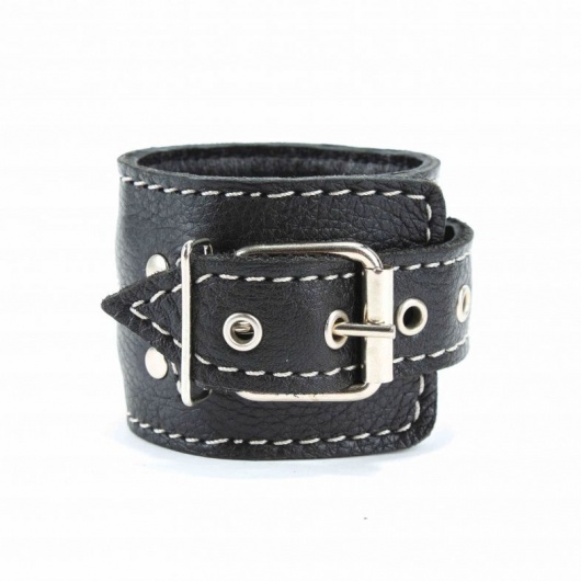 Чёрные кожаные оковы с крупной строчкой - БДСМ Арсенал - купить с доставкой в Кисловодске