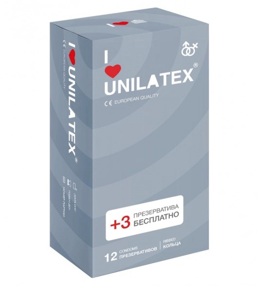 Презервативы с рёбрами Unilatex Ribbed - 12 шт. + 3 шт. в подарок - Unilatex - купить с доставкой в Кисловодске