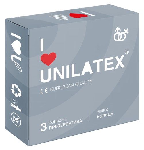 Презервативы с рёбрами Unilatex Ribbed - 3 шт. - Unilatex - купить с доставкой в Кисловодске