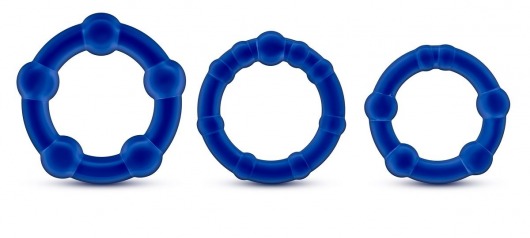 Набор из 3 синих эрекционных колец Stay Hard Beaded Cockrings - Blush Novelties - в Кисловодске купить с доставкой