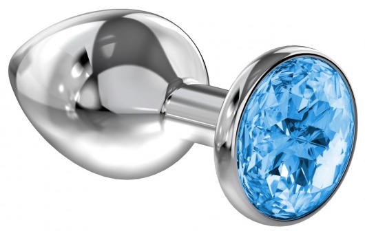 Большая серебристая анальная пробка Diamond Light blue Sparkle Large с голубым кристаллом - 8 см. - Lola Games - купить с доставкой в Кисловодске