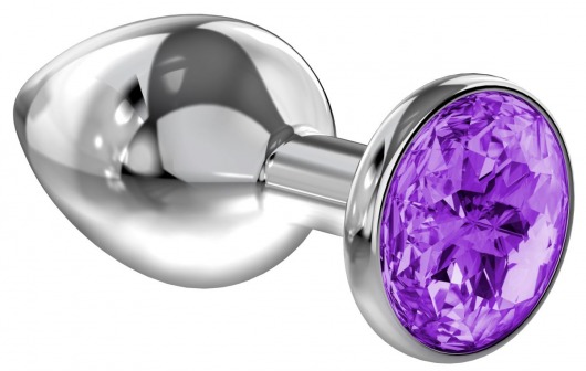 Большая серебристая анальная пробка Diamond Purple Sparkle Large с фиолетовым кристаллом - 8 см. - Lola Games - купить с доставкой в Кисловодске