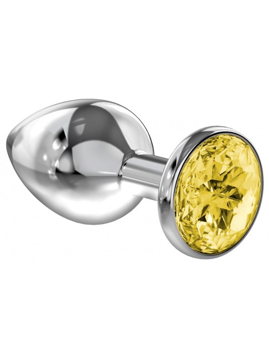 Малая серебристая анальная пробка Diamond Yellow Sparkle Small с жёлтым кристаллом - 7 см. - Lola Games - купить с доставкой в Кисловодске