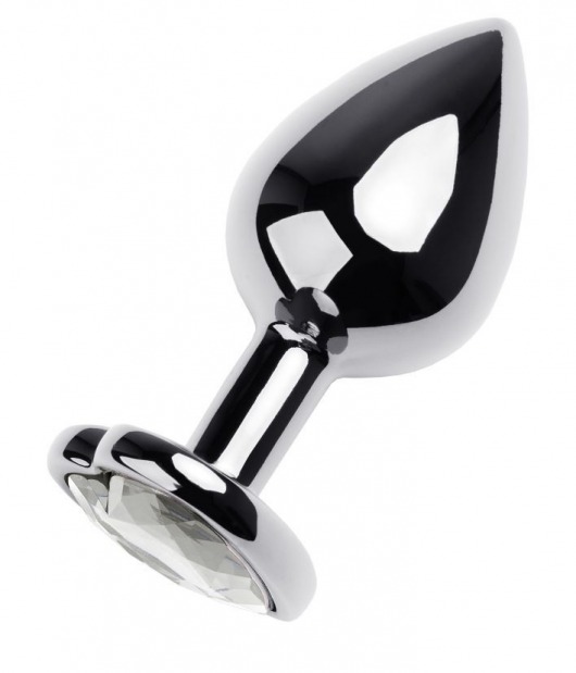 Серебристая анальная пробка с прозрачным кристаллом-сердцем - 8 см. - ToyFa - купить с доставкой в Кисловодске